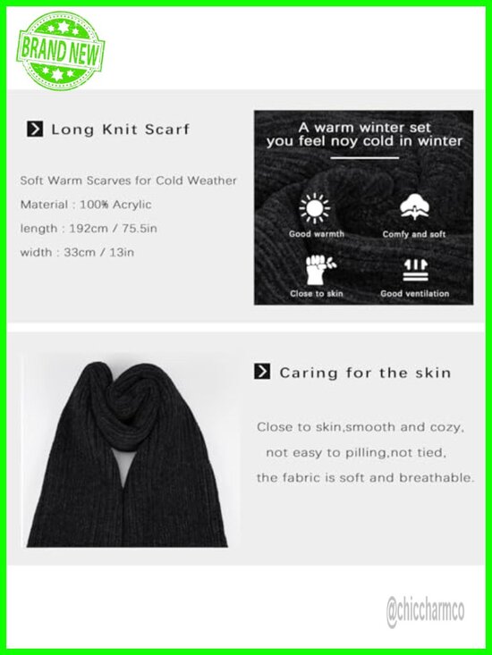 Winter Knit Hat Scarf Gloves Set Touch Screen Beanie Long Neck Scarf Skull Cap main image 6
